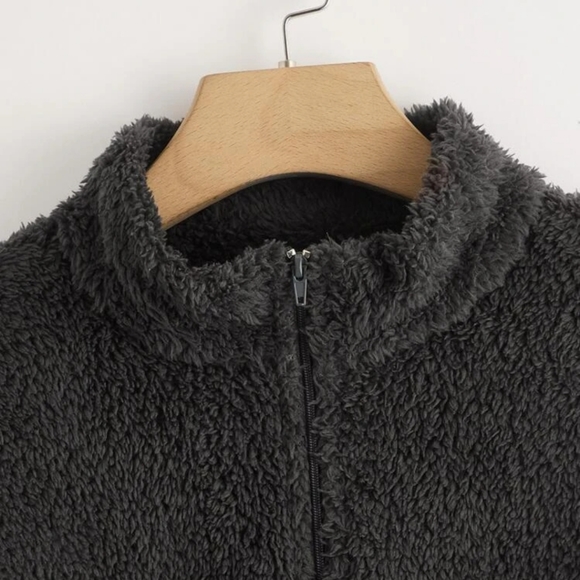 Cropped Drawstring hem fluffy jacket - Picture 3 of 5